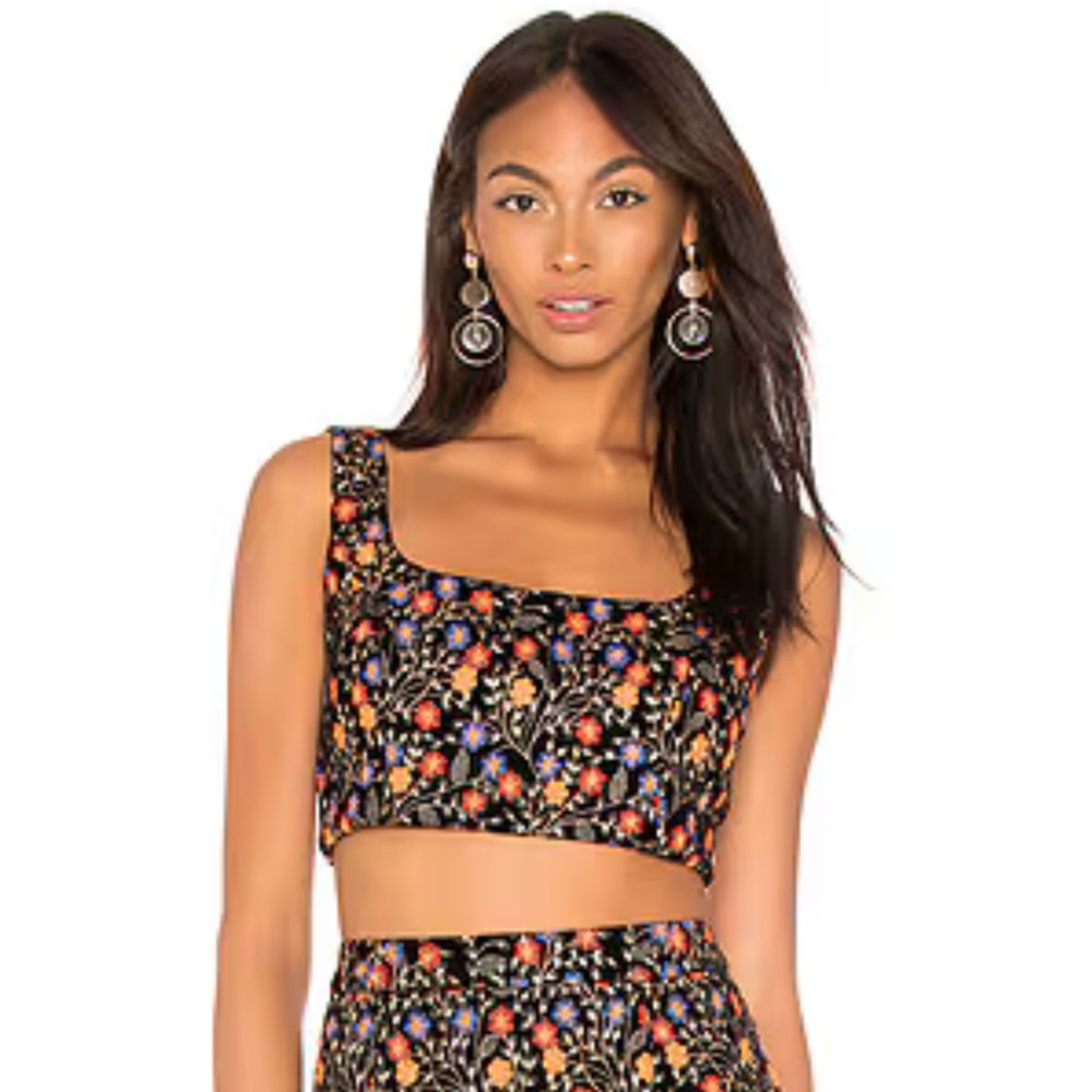 NWT Endless Rose velvet floral embroidered crop top
